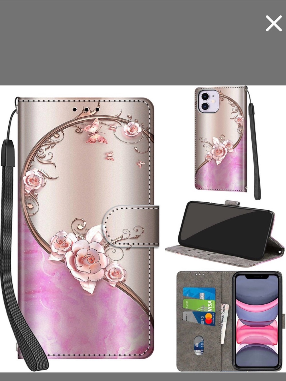 Floral Rose Wallet Phone Case - Pink Gold
